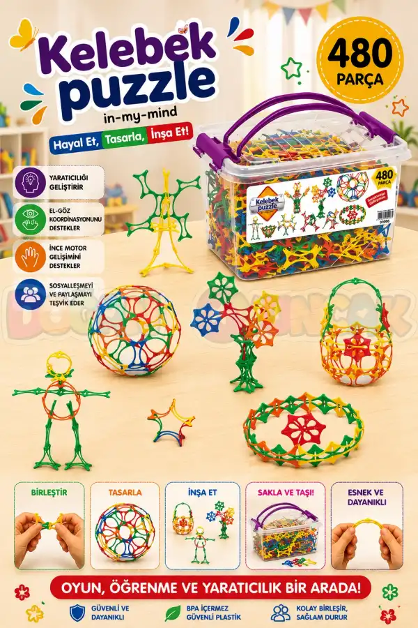 Kelebek Puzzle Lego (480 Parça) - Kelebek Lego - Kelebek Bloklar - 3D Legolar Oyuncak