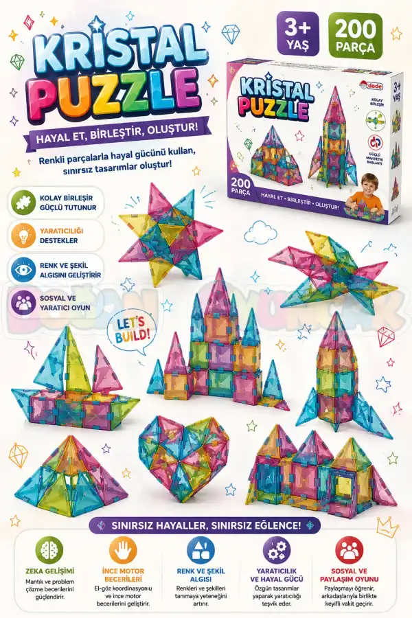 Kristal Puzzle (200 Parça) - Lego Setleri - Geometrik Oyuncak - Kristal Lego Seti - Cam Lego