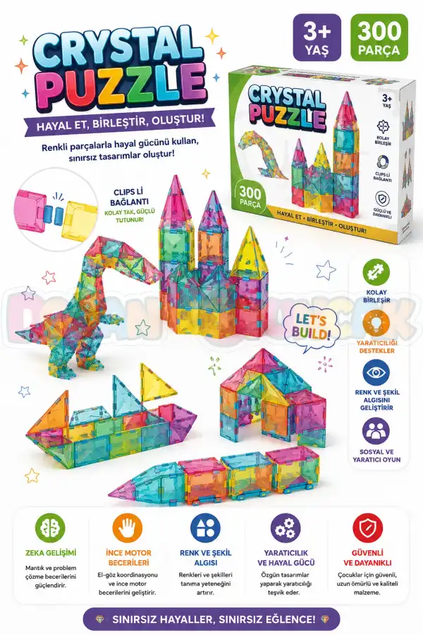 Kristal Puzzle (300 Parça) - Lego Setleri - Geometrik Oyuncak - Kristal Lego Seti - Cam Lego