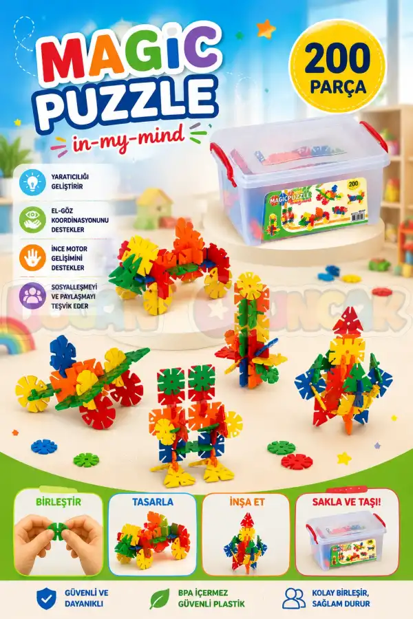 Magic Puzzle Lego (200 Parça) - Sihirli Puzzle- Küçük Bloklar - Sihirli Legolar Oyuncak
