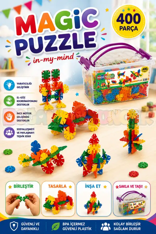 Magic Puzzle Lego (400 Parça) - Sihirli Puzzle- Küçük Bloklar - Sihirli Legolar Oyuncak