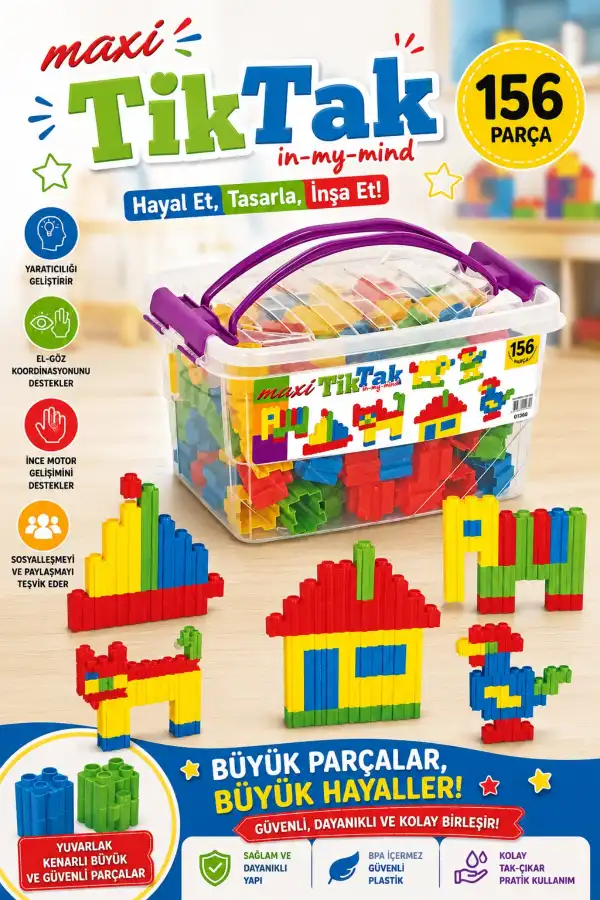 Maxi Tiktak Lego (156 Parça) - Tik-Tak Puzzle - Küçük Bloklar - Maxi Tik Tak Legolar Oyuncak