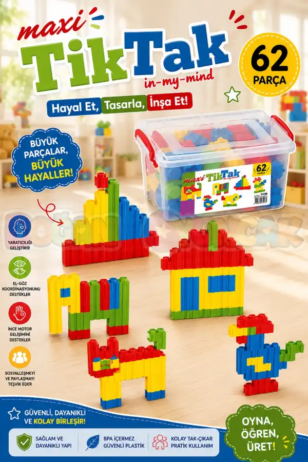 Maxi Tiktak Lego (62 Parça) - Tik-Tak Puzzle - Küçük Bloklar - Maxi Tik Tak Legolar Oyuncak
