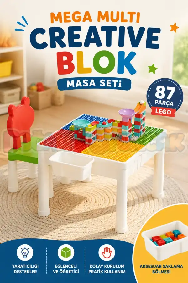 Mega Multi Creative Blok Masa Seti - Slide Blocks - Lego Oyuncakları - Yaratıcı Top Oyunu - Creative Lego
