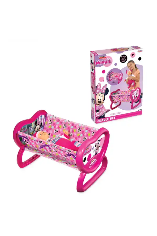 Minnie Mouse Kalpli Beşik - Ev Eşyaları Seti - Sallanan Beşik - Ev Beşiği