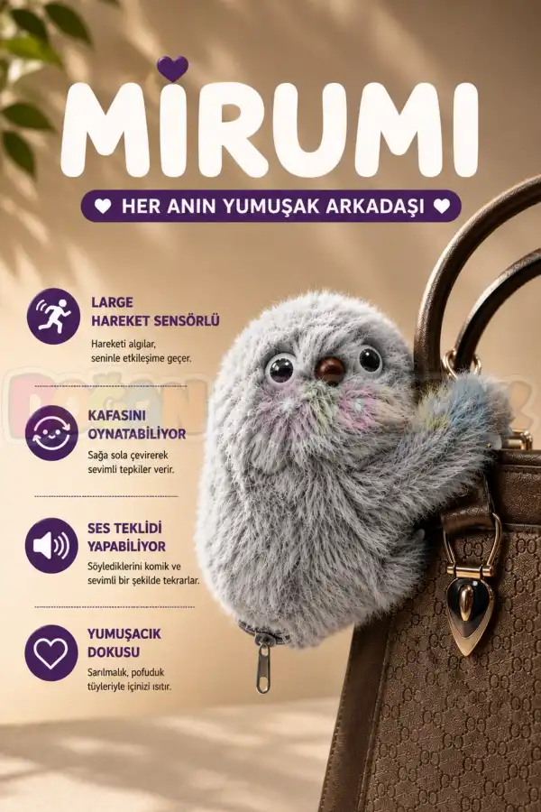 Mirumi Oyuncak Peluş Gri Mirumi Akıllı Peluş Robot Oyuncak Müzikli Hareketli Kafa Etkileşimli Sevimli
