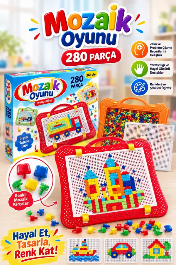 Mozaik Oyunu (280 Parça) - Lego Setleri - Çivi Lego - Resim Oyunu - Mozaik Oyunu