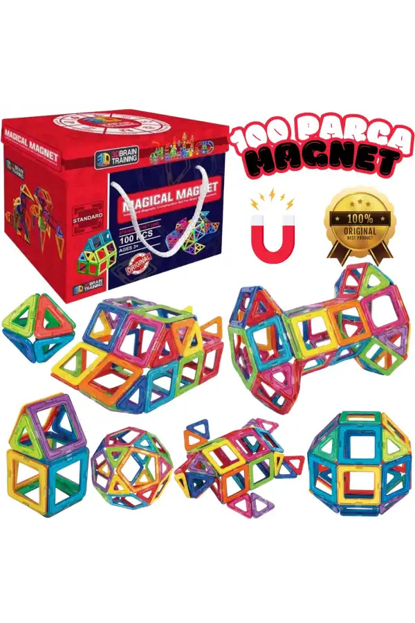 Orijinal Magical Magnet 100 Parça Manyetik Lego - Magnetic Magical Magnet - Mıknatıslı Lego - Mıknatıs Lego