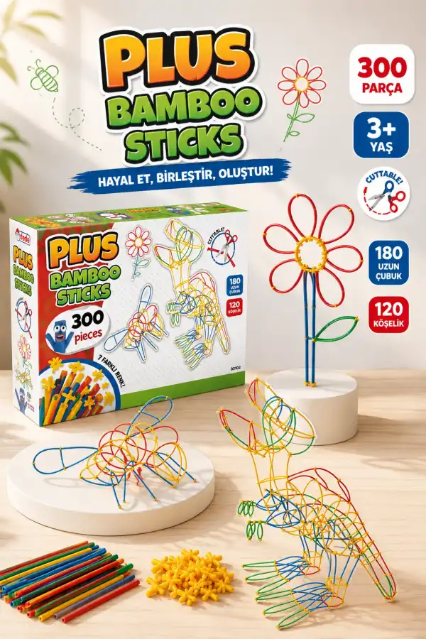 Plus Bambu Çubuklar (300 Parça) - Lego Setleri - Borular Lego - Plastik Çubuklar