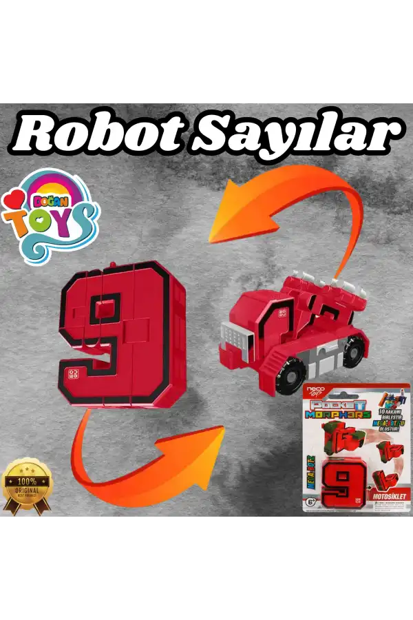 Pocket Morphers 9 Motosiklet - Roboto Dönüşen Sayılar - 9 Numara Robot - Transformers - Robot Sayı