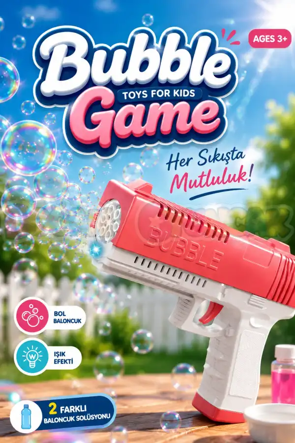 Bubble Game Baloncuk Tabancası Pembe – Her Sıkışta Mutluluk! Baloncuk Silahı Köpük Tabancası