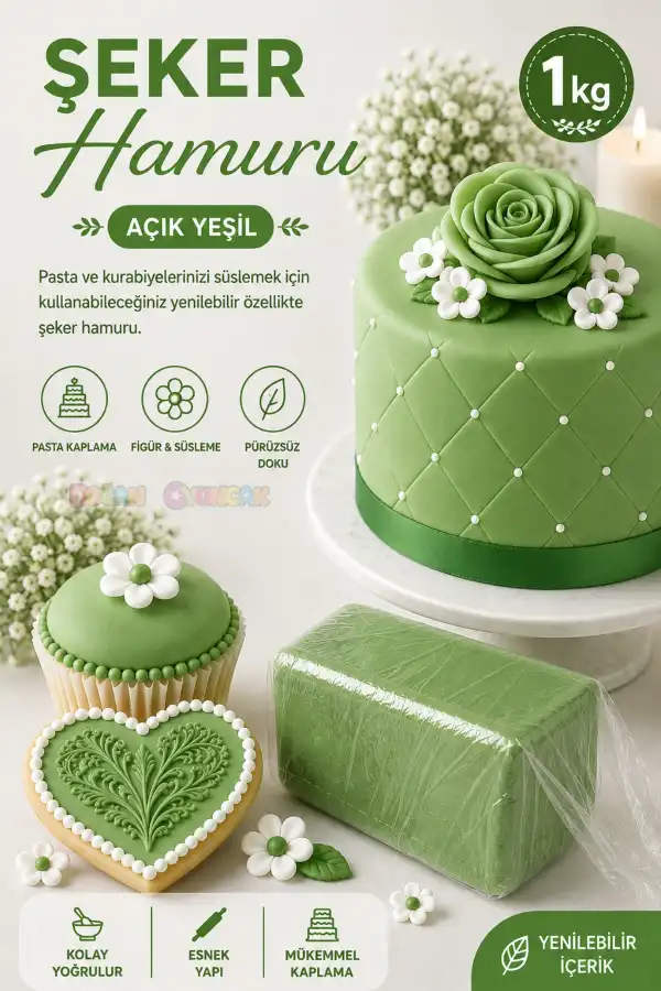 Premium Pasta Şeker Hamuru Açık Yeşil Renk 1 Kg.