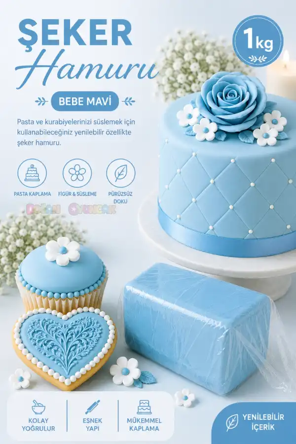 Premium Pasta Şeker Hamuru Bebek Mavisi Renk 1 Kg.