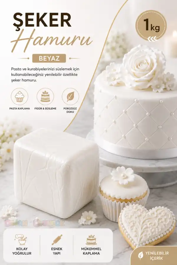 Premium Pasta Şeker Hamuru Beyaz Renk 1 Kg.
