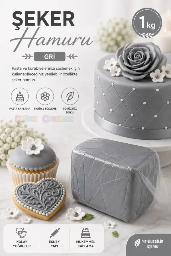 Premium Pasta Şeker Hamuru Gri Renk 1 Kg.