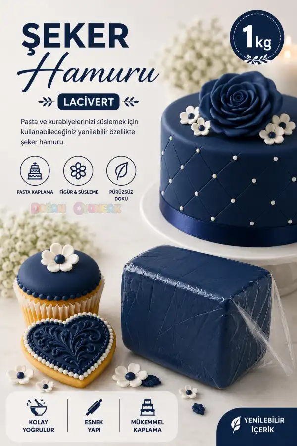 Premium Pasta Şeker Hamuru Lacivert Renk 1 Kg.