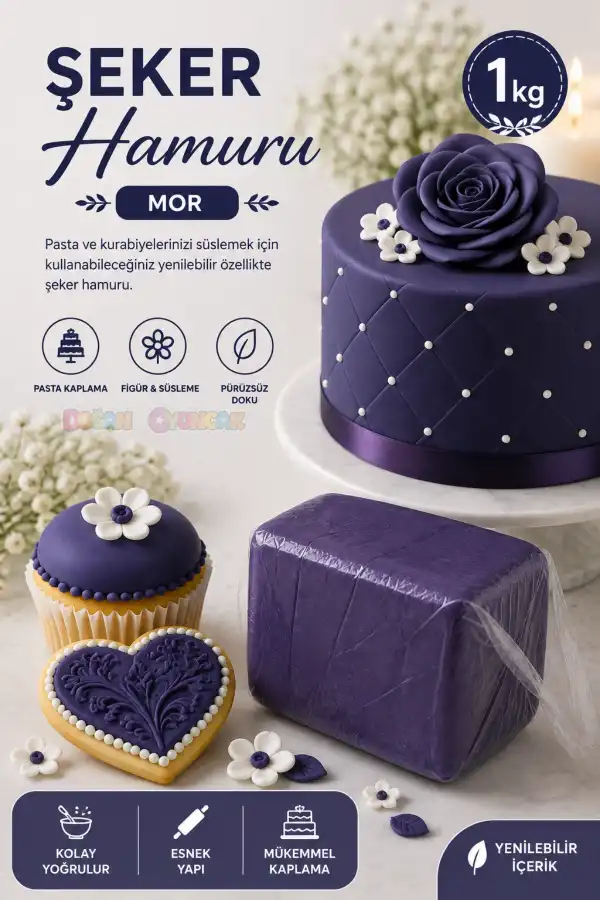 Premium Pasta Şeker Hamuru Mor Renk 1 Kg.