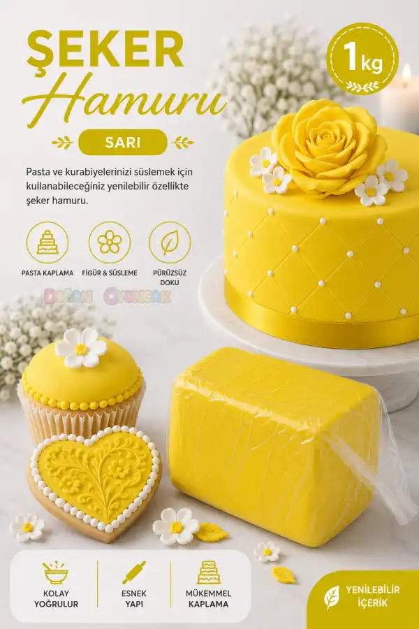 Premium Pasta Şeker Hamuru Sarı Renk 1 Kg.