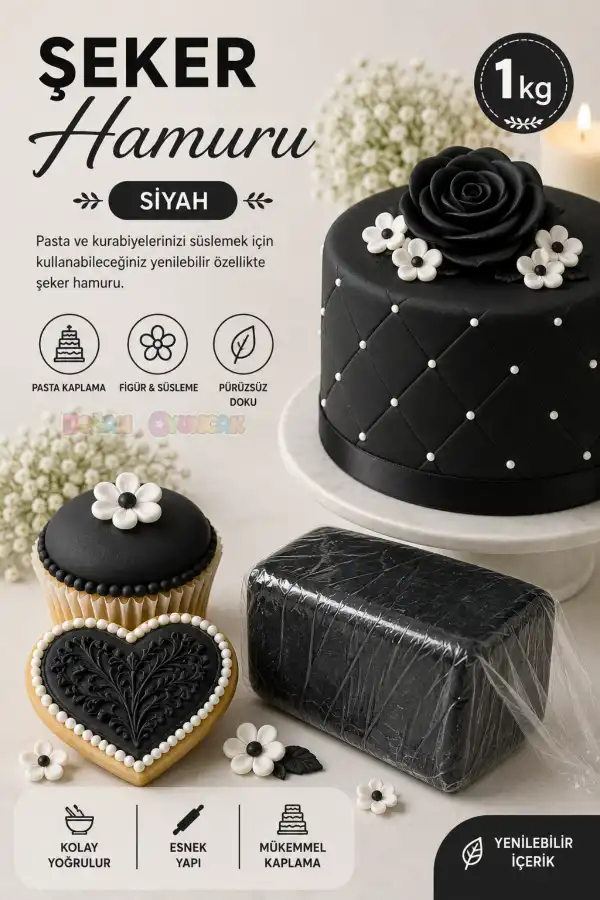 Premium Pasta Şeker Hamuru Siyah Renk 1 Kg.