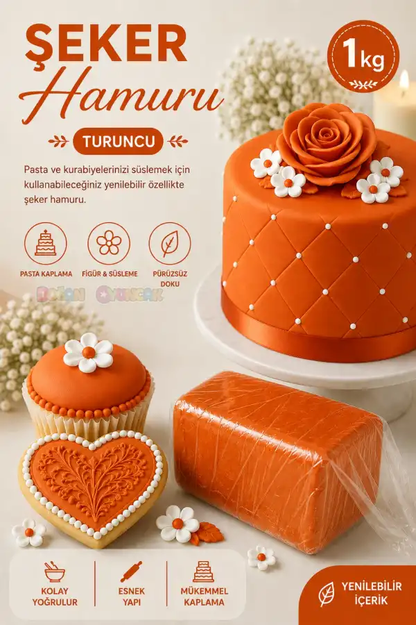 Premium Pasta Şeker Hamuru Turuncu Renk 1 Kg.