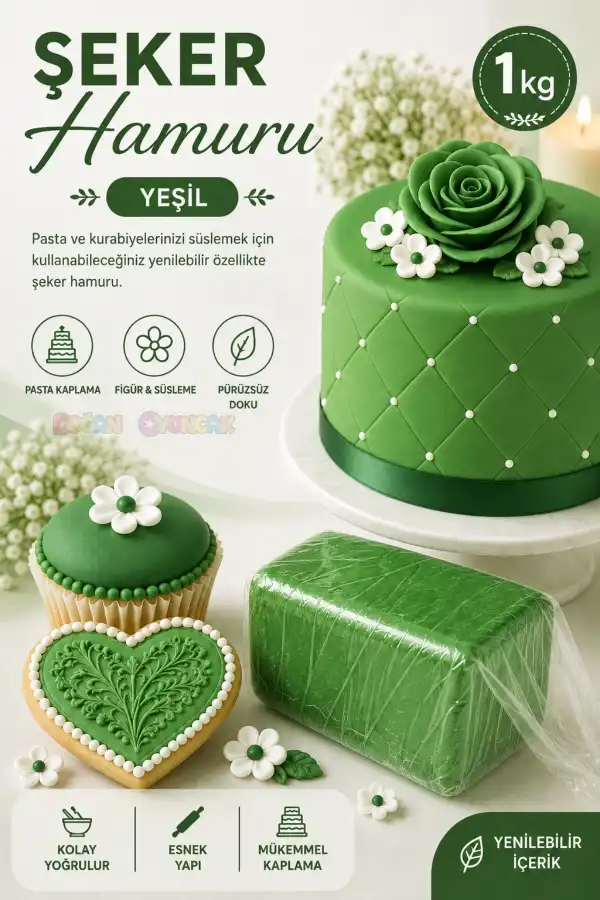 Premium Pasta Şeker Hamuru Yeşil Renk 1 Kg.