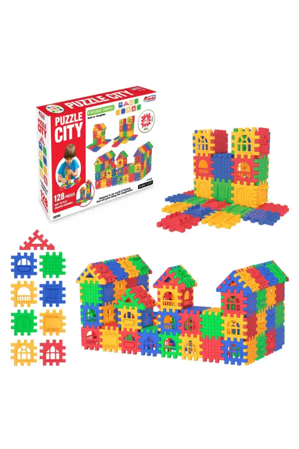 Puzzle City (128 Parça) - Lego Setleri - Ev Blokları - Şekilli Lego - Kare Bloklar