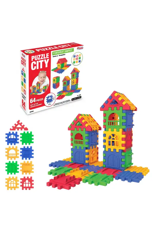 Puzzle City (64 Parça) - Lego Setleri - Ev Blokları - Şekilli Lego - Kare Bloklar