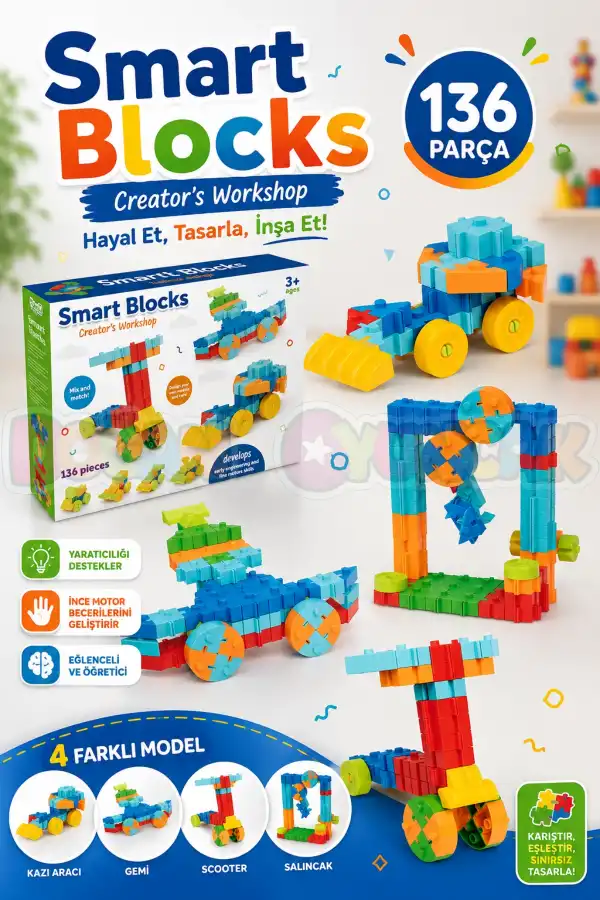 Smart Blocks Lego (136 Parça) - Smart Lego - Smart Bloklar Küçük Bloklar - Legolar Oyuncak Eğitici Lego
