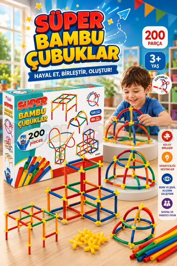 Süper Bambu Çubuklar (200 Parça) - Lego Setleri - Borular Lego - Plastik Çubuklar