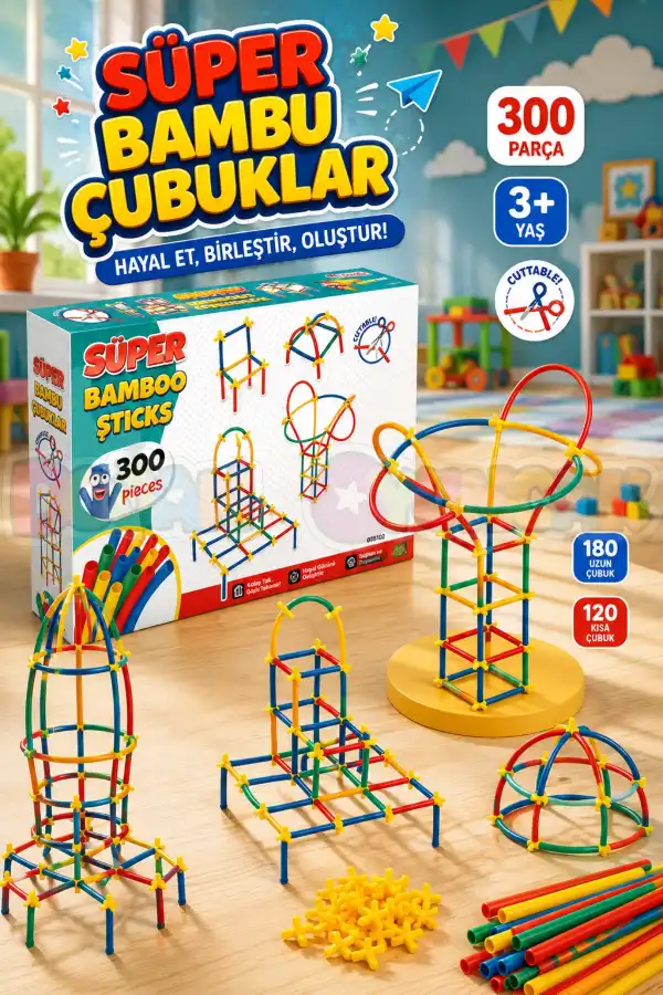 Süper Bambu Çubuklar (300 Parça) - Lego Setleri - Borular Lego - Plastik Çubuklar