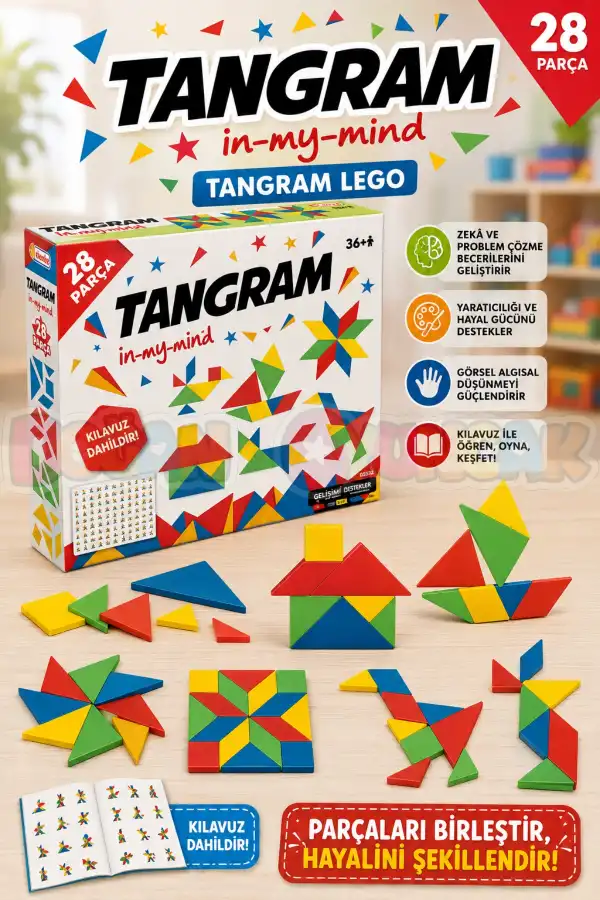 Tangram Lego (28 Parça) - Lego Setleri - Tangram Oyunu - Şekilli Lego - Tagram Seti