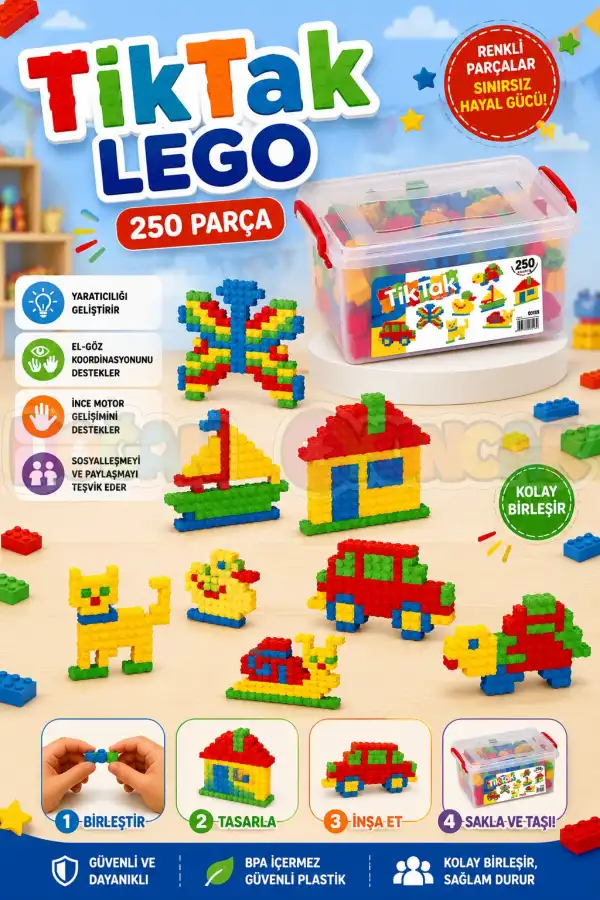 Tiktak Lego (250 Parça) - Tik-Tak Puzzle - Küçük Bloklar - Tik Tak Legolar Oyuncak
