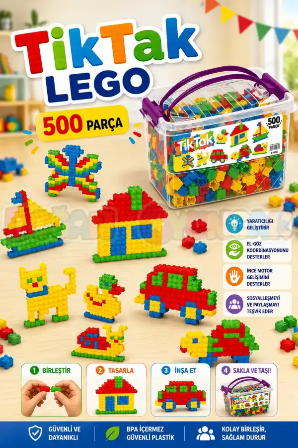 Tiktak Lego (500 Parça) - Tik-Tak Puzzle - Küçük Bloklar - Tik Tak Legolar Oyuncak