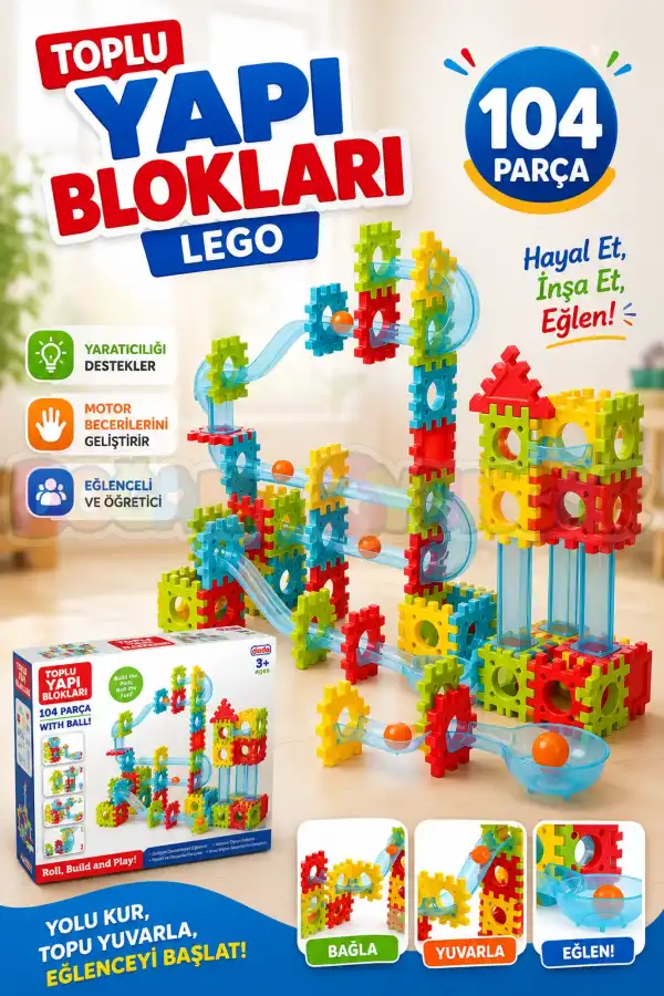 Toplu Yapı Blokları Lego (104 Parça) - Top Yarışması Lego - Misket Oyunu Misket Yarışması - Legolar Oyuncak Eğitici Lego