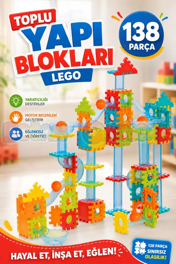 Toplu Yapı Blokları Lego (138 Parça) - Top Yarışması Lego - Misket Oyunu Misket Yarışması - Legolar Oyuncak Eğitici Lego