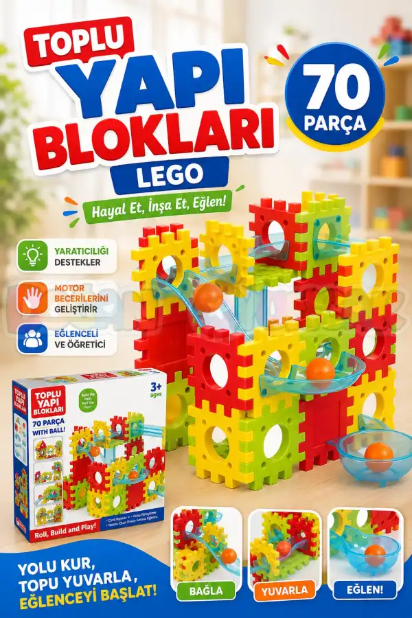 Toplu Yapı Blokları Lego (70 Parça) - Top Yarışması Lego - Misket Oyunu Misket Yarışması - Legolar Oyuncak Eğitici Lego