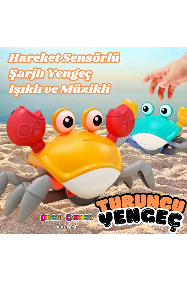 Turuncu Sensörlü Hareket Eden Yengeç - Şarjlı Yengeç Oyuncak - Yana Giden Yengeç Oyuncak Pilli Yengeç - Yengeç Oyuncak