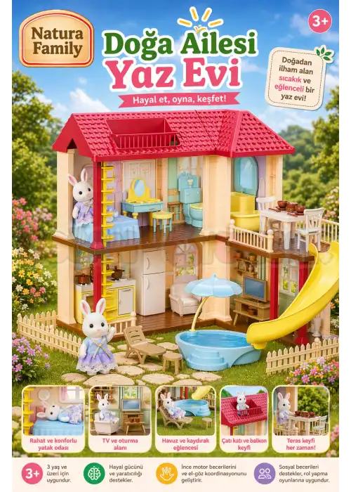 Doğa Ailesi Yaz Evi Havuzlu Oyuncak Ev - Tavşan Ailesi Oyun Evi Tavşan Tatil Evi Sylvanian Evi