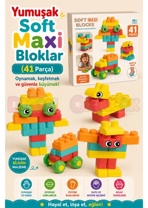 Yumuşak Soft Maxi Bloklar (41 Parça) - Soft Yumuşak Bloklar - Büyük Soft Lego Oyuncakları - Yumuşak Lego - Soft Lego