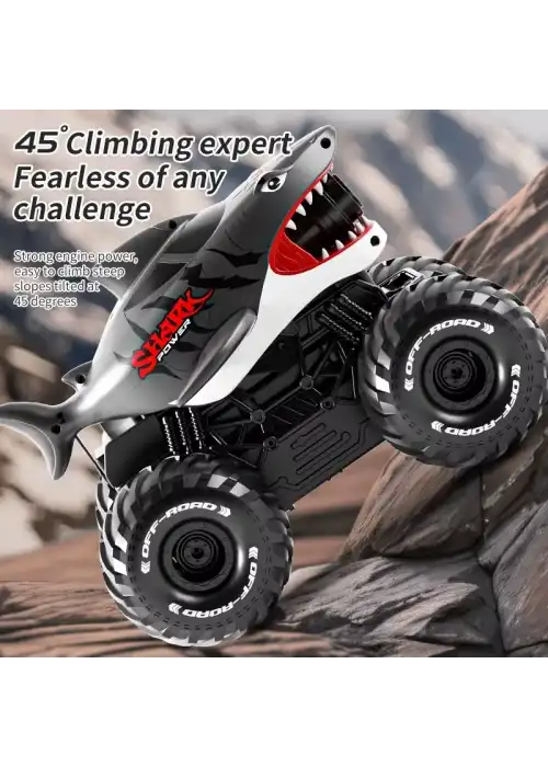 Shark Amphibious Racing Car Siyah - Uzaktan Kumandalı Su Atan Saatli Köpek Balığı - Saat Kontröllü