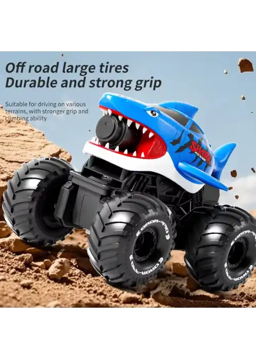 Shark Amphibious Racing Car Siyah - Uzaktan Kumandalı Su Atan Saatli Köpek Balığı - Saat Kontröllü