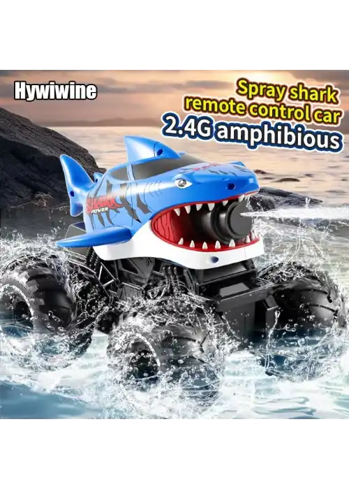 Shark Amphibious Racing Car Siyah - Uzaktan Kumandalı Su Atan Saatli Köpek Balığı - Saat Kontröllü