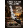 Mantar Patlatan Metal Gümüş Kovboy Tabancası - Metal Kovboy Silahı Çelik Mantar Silahı