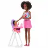 Barbie Skipper Bebek Bakıcısı Seti - Siyahi Mama Sandalyeli JKC16 - Barbie Oyuncak Barbie Bebek