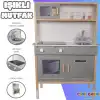 Delüx Işıklı Hamarat Ahşap Mutfak - Ahşap Çocuk Mutfağı - Mutfak Seti - Kapaklı Mutfak - Gri