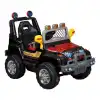 Işıklı Mega Akülü Araba Siyah - 12 Volt Tek Kişilik Akülü Araba Akülü JEEP - Mega Off Road Turbo Jeep