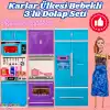 Karlar Ülkesi Bebekli Üçlü Mutfak Seti - Frozen Modern Mutfak Seti - Işıklı Sesli Mutfak Oyuncak - Fırın, Buzdolabı, Bulaşık