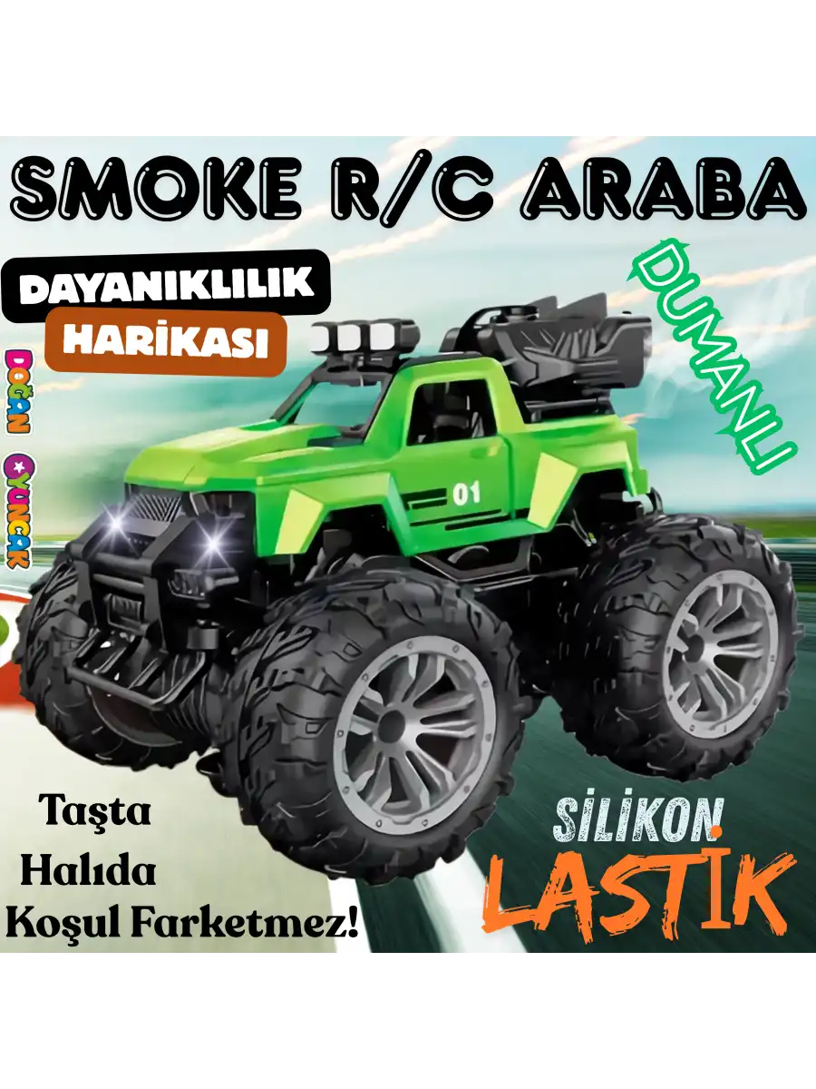 Smoke R/C Araba Yeşil - Uzaktan Kumandalı Duman Atan Araba - Dumanlı Kumandalı Araba - Uzaktan Kumandalı Araba