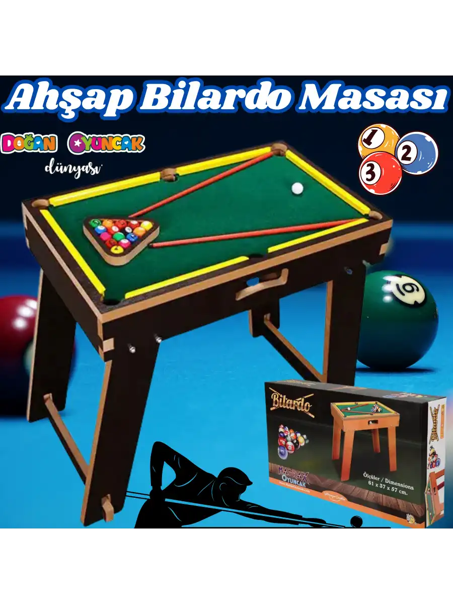 Ahşap Bilardo Masası - Bilardo Maçı - Bilardo Oyuncak - 8 Ball Oyunu - Büyük Bilardo Seti - Bilardo Oyuncağı