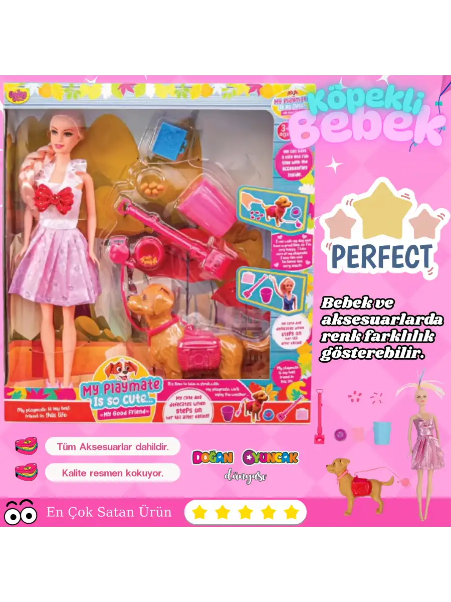Anlily Sevimli Köpek Oyun Arkadaşım - Oyuncak Köpekli Bebek - Barbie Köpek Eğitimi - Aksesuarlı Köpekçik Oyuncak